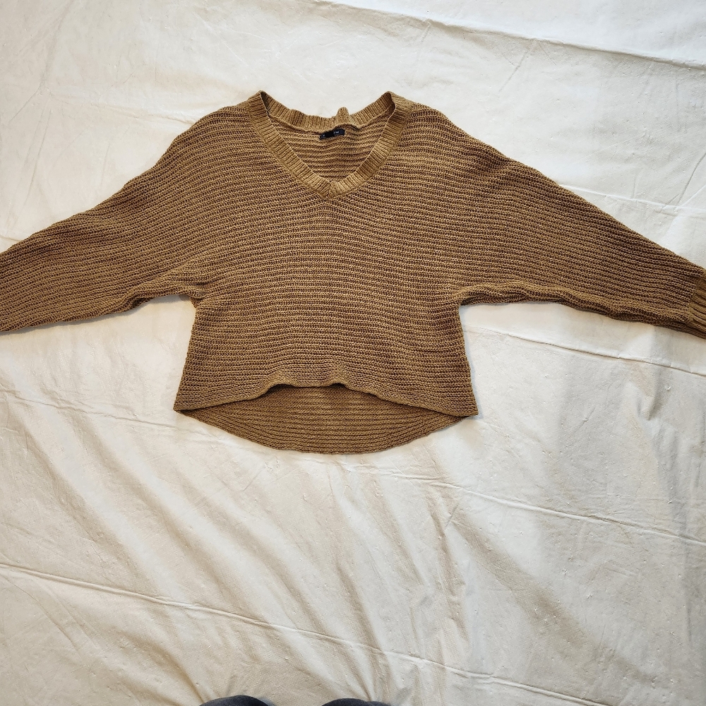 American Eagle Outfitters Size Large Camel V-Neck Sweater - Picture 2 of 6